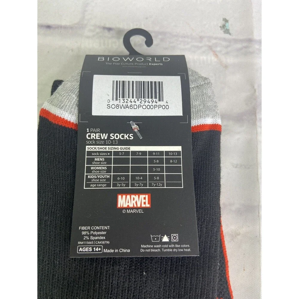Marvel Deadpool Logo Character Men's Crew Novelty Socks 1 Pair Sock Size 10-13